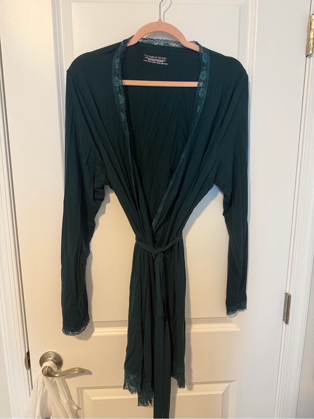 EUC Victoria's Secret SoSoft Modal Teal Lace-Trim Belted Robe